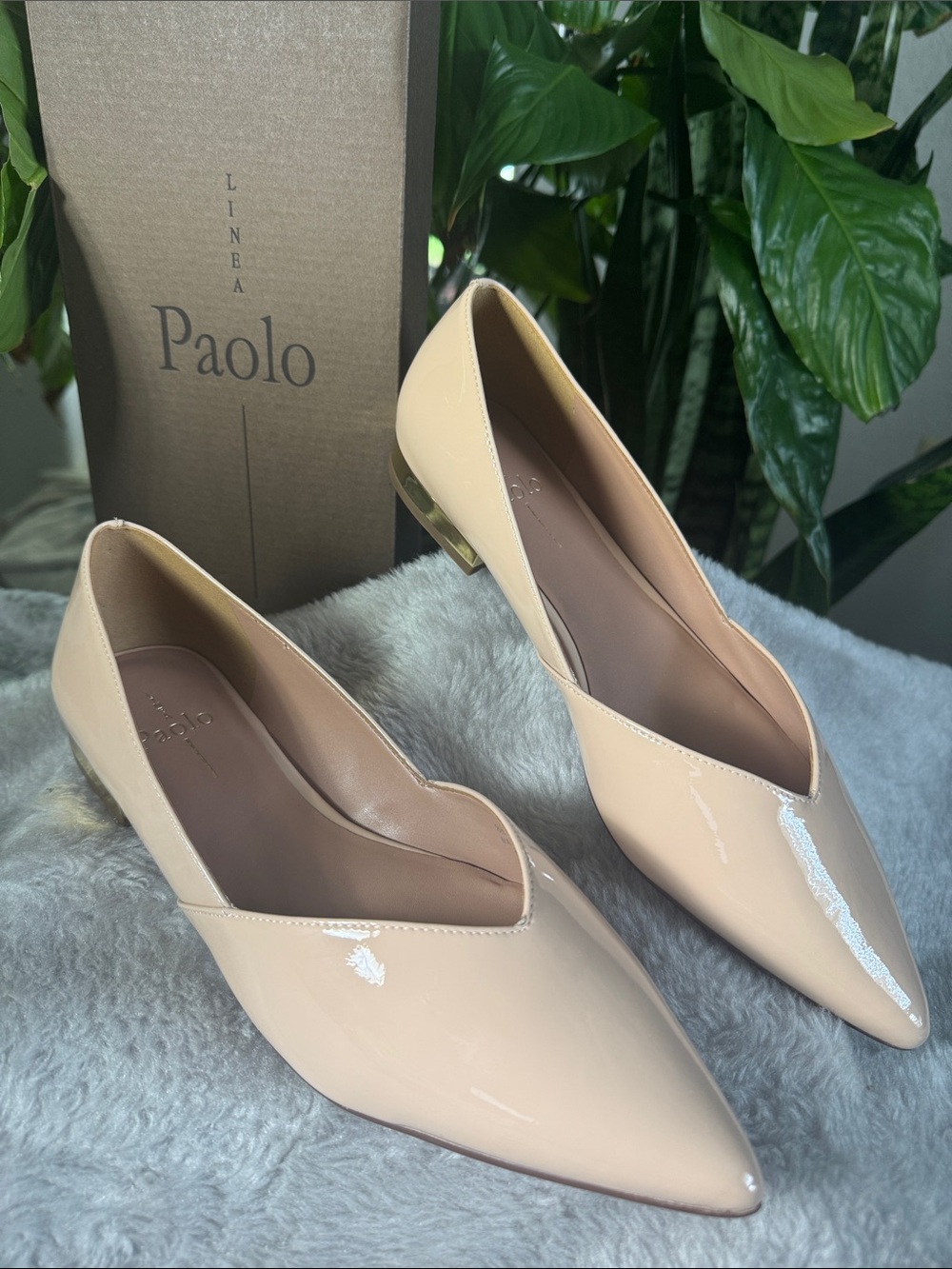 Linea Paolo Nasya Pointed-Toe Flats Blush/Nude with Gold Heel -New! Women's 8.5